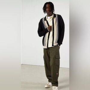 Urban Outfitters Men’s Button-Down Polo Sweater Size L Black Grey Cream Cotton